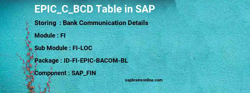 SAP EPIC_C_BCD table