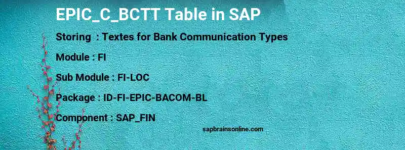 SAP EPIC_C_BCTT table