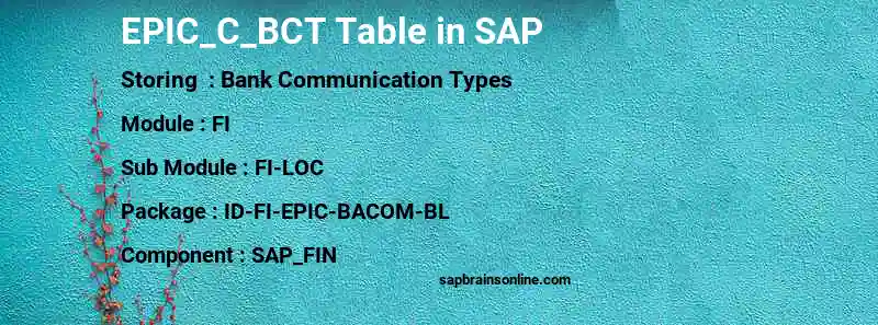 SAP EPIC_C_BCT table