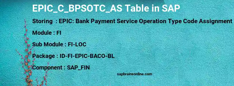 SAP EPIC_C_BPSOTC_AS table