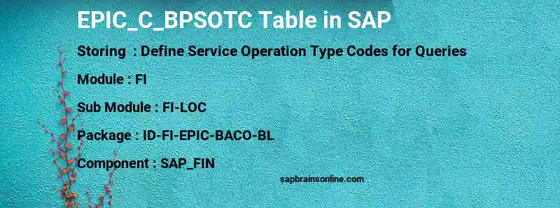 SAP EPIC_C_BPSOTC table