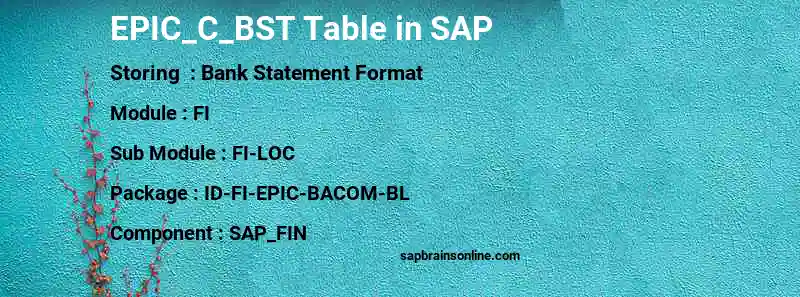 SAP EPIC_C_BST table