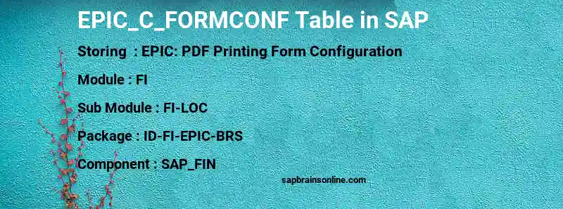 SAP EPIC_C_FORMCONF table
