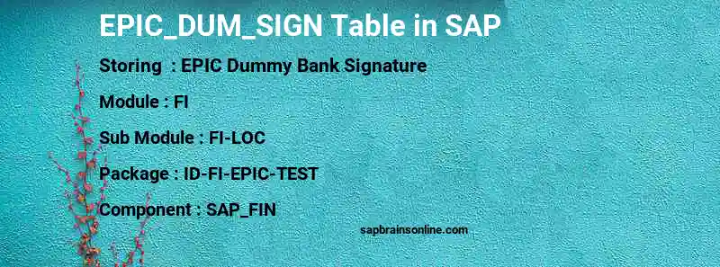 SAP EPIC_DUM_SIGN table