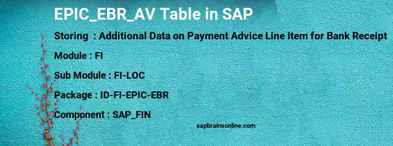 SAP EPIC_EBR_AV table