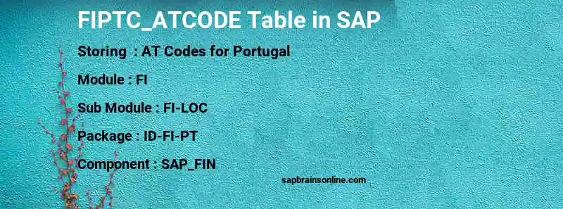 SAP FIPTC_ATCODE table