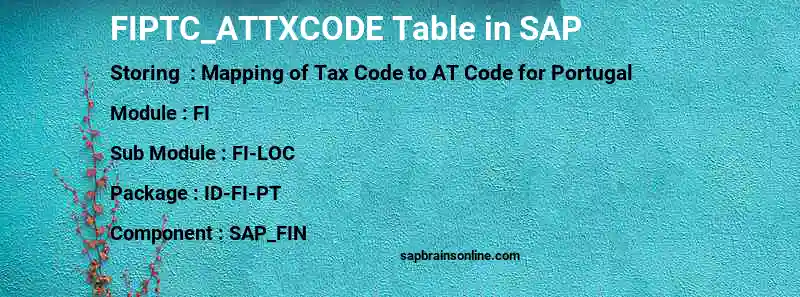 SAP FIPTC_ATTXCODE table