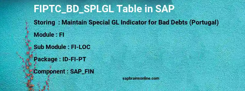 SAP FIPTC_BD_SPLGL table