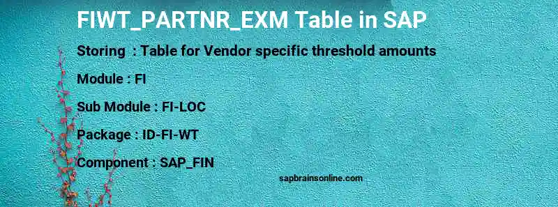 SAP FIWT_PARTNR_EXM table