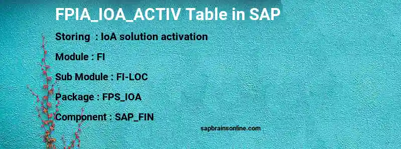 SAP FPIA_IOA_ACTIV table