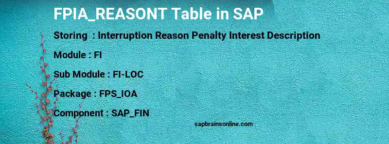 SAP FPIA_REASONT table
