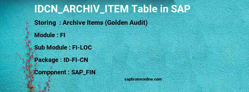 SAP IDCN_ARCHIV_ITEM table