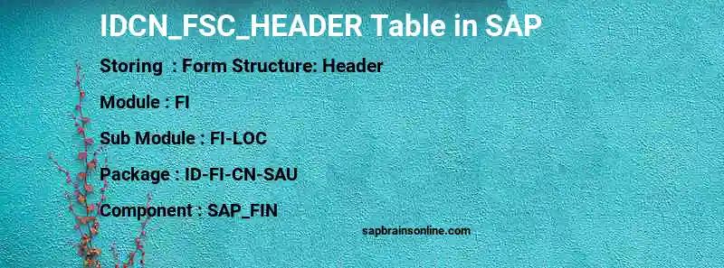 SAP IDCN_FSC_HEADER table