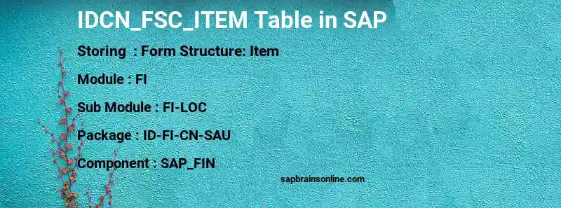 SAP IDCN_FSC_ITEM table