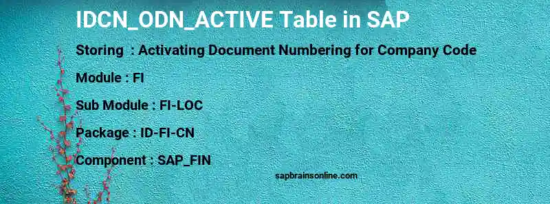 SAP IDCN_ODN_ACTIVE table