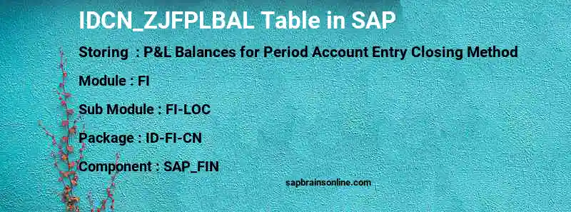 SAP IDCN_ZJFPLBAL table