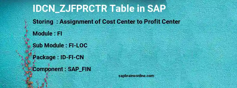 SAP IDCN_ZJFPRCTR table