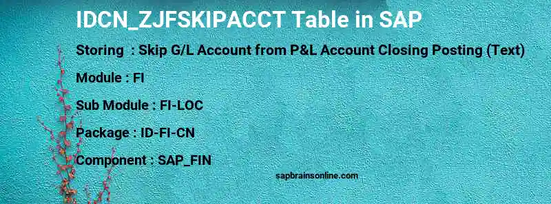 SAP IDCN_ZJFSKIPACCT table