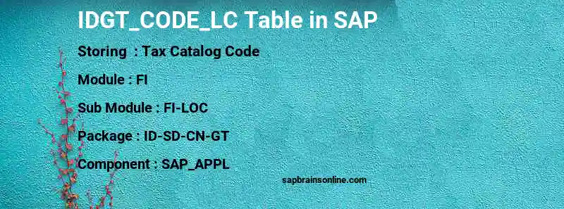 SAP IDGT_CODE_LC table