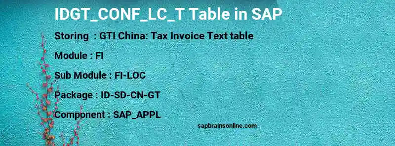 SAP IDGT_CONF_LC_T table
