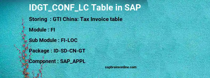 SAP IDGT_CONF_LC table