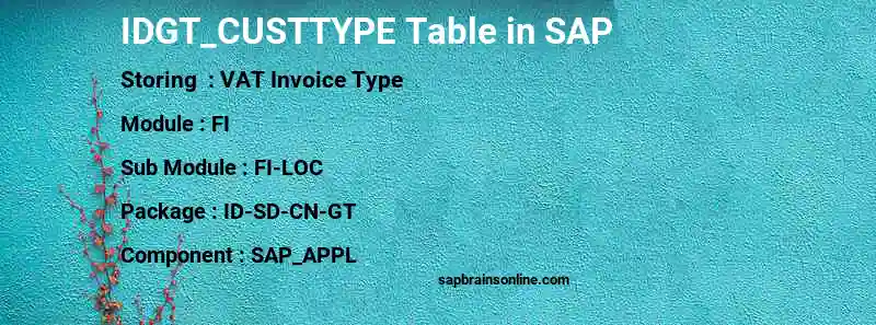 SAP IDGT_CUSTTYPE table