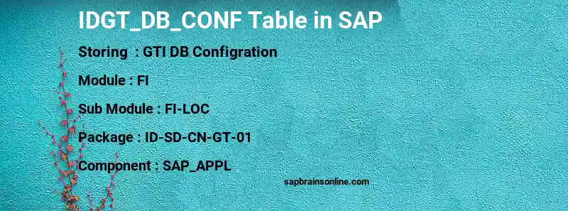SAP IDGT_DB_CONF table