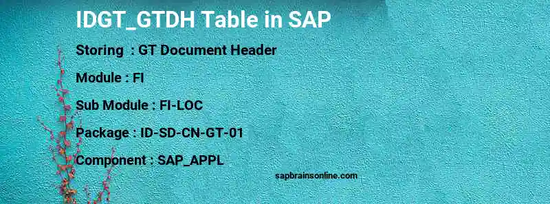SAP IDGT_GTDH table
