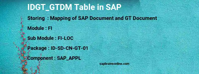 SAP IDGT_GTDM table