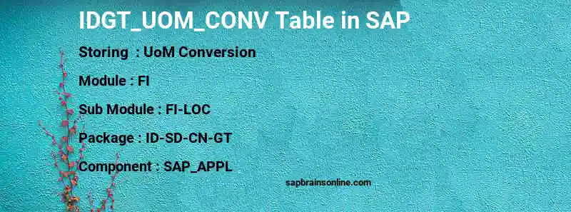 SAP IDGT_UOM_CONV table