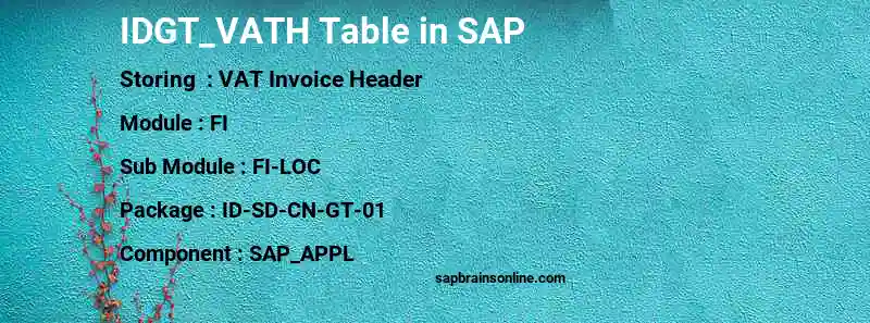 SAP IDGT_VATH table