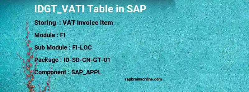 SAP IDGT_VATI table
