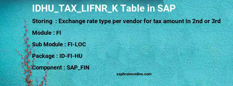 SAP IDHU_TAX_LIFNR_K table