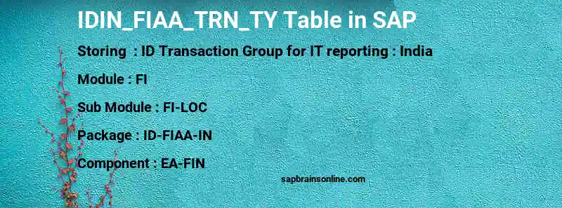 SAP IDIN_FIAA_TRN_TY table