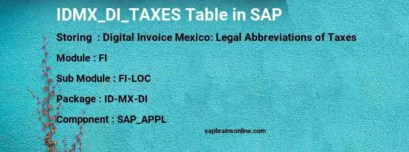 SAP IDMX_DI_TAXES table
