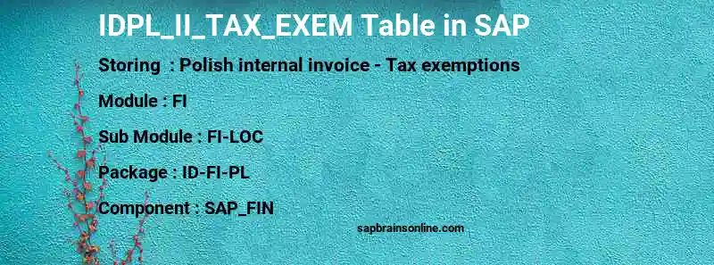 SAP IDPL_II_TAX_EXEM table