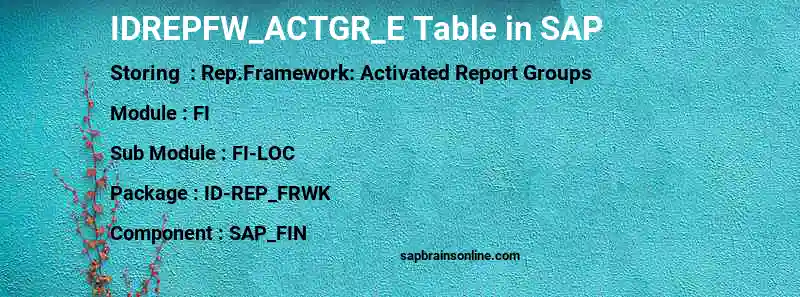 SAP IDREPFW_ACTGR_E table