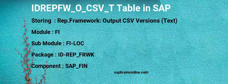 SAP IDREPFW_O_CSV_T table