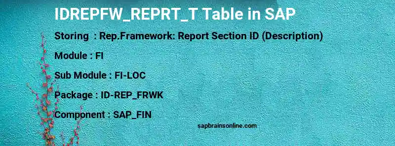 SAP IDREPFW_REPRT_T table