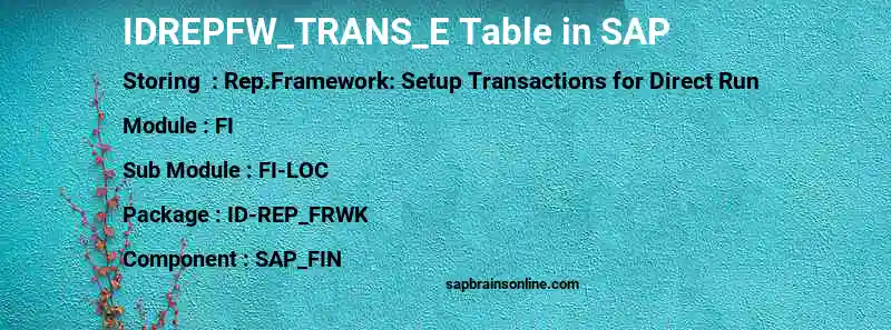 SAP IDREPFW_TRANS_E table
