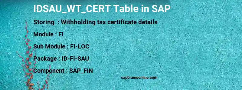SAP IDSAU_WT_CERT table
