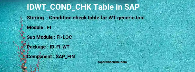 SAP IDWT_COND_CHK table