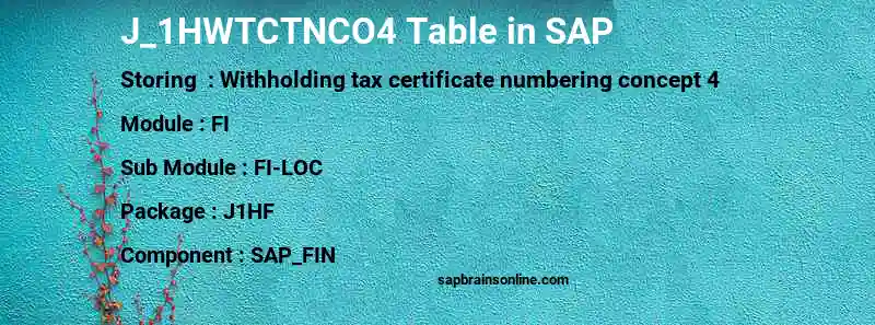 SAP J_1HWTCTNCO4 table