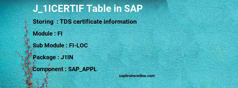 SAP J_1ICERTIF table