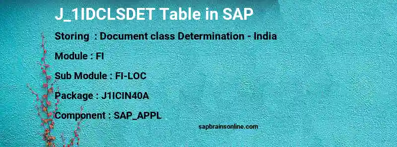 SAP J_1IDCLSDET table