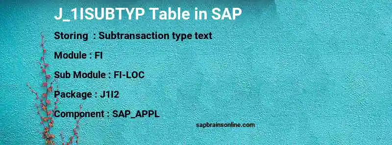 SAP J_1ISUBTYP table