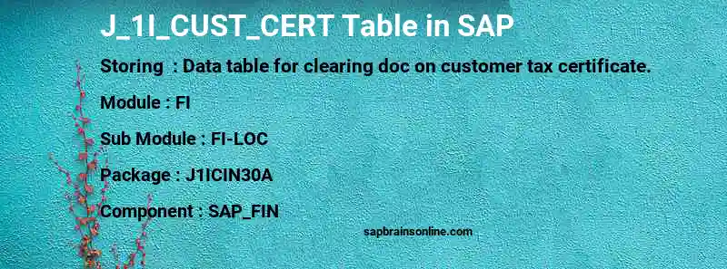 SAP J_1I_CUST_CERT table