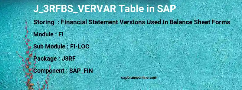 SAP J_3RFBS_VERVAR table
