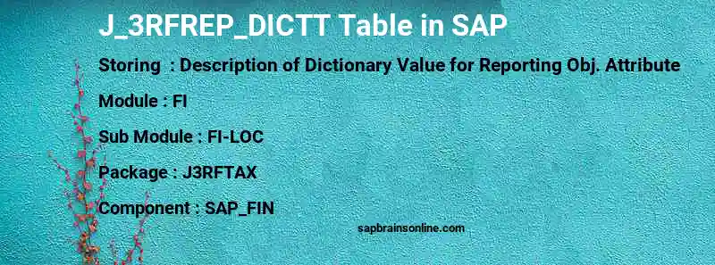 SAP J_3RFREP_DICTT table