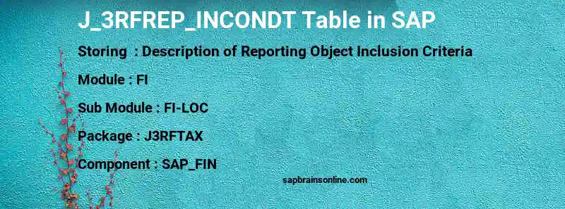 SAP J_3RFREP_INCONDT table